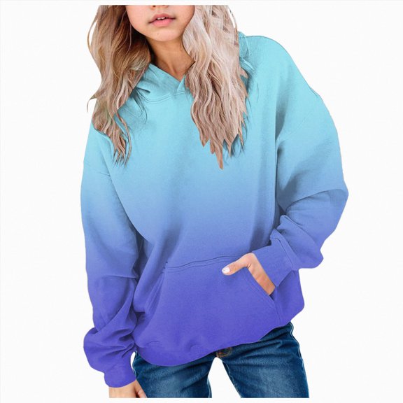 Gubotare Cute Hoodies for Teen Girls Trendy Preppy Hooded Sweatshirts Oversized Long Sleeve Shirts Gradient Clothes for Girls (Blue, 130)
