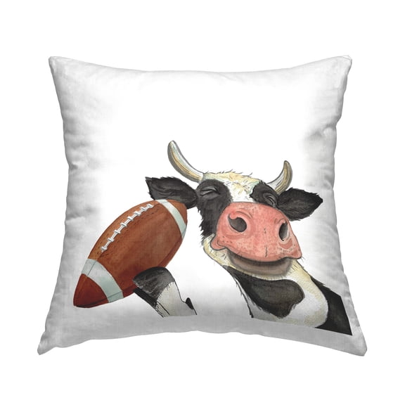 Stupell Industries Cow with Football Decorative Printed Throw Pillow Design by Sharon Kuplack