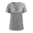 thumbnail image 4 of PATLOLLAV Summer Womens Tops Ladies V Neck Short Sleeve Casual Tunic Beach Solid T-shirt, 4 of 5