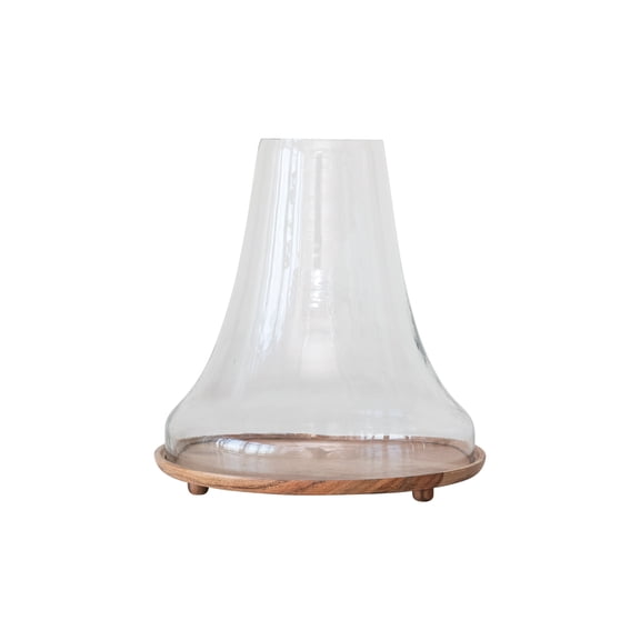 Bloomingville Reclaimed Glass Cloche with Mango Wood Base, Natural