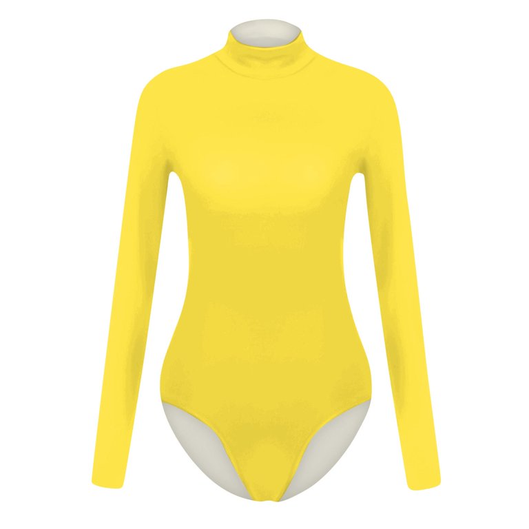 Knosfe Workout Bodysuit Onesie Basic Mock Turtle Neck Long