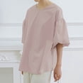 thumbnail image 7 of ZQUUVOU Women'S Summer Solid Color Loose Shirts Puff Sleeve Short Sleeve Round-Neck Blouses Pink, 7 of 7