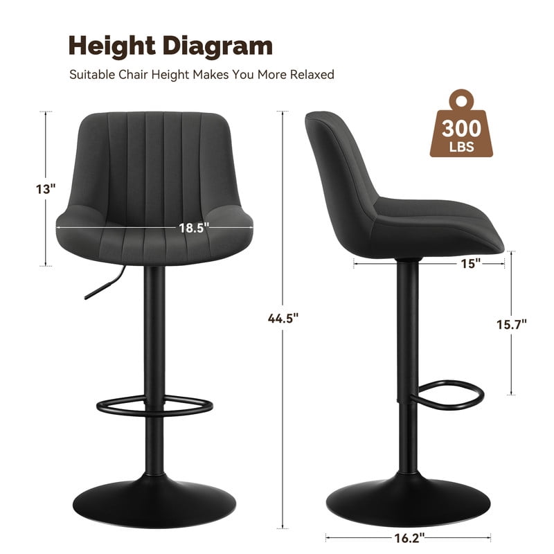 Daluvenix Adjustable Bar Stools Set of 4, Swivel Kitchen Bar Chairs with Back, Modern Tech Fabric Island Chairs for Home Kitchen, Black