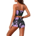 thumbnail image 3 of Conjuntos de bikini floral tropical para mujeres INSPIRE CHIC de 2 piezas con tirantes ajustables y pantalones cortos de baño, en negro y púrpura., 3 of 5
