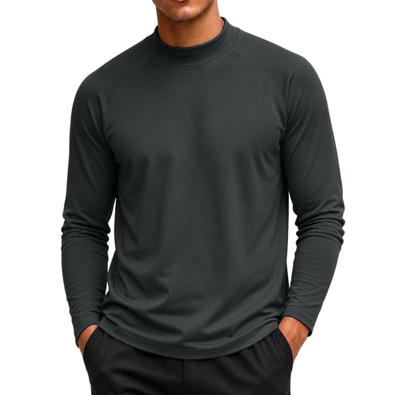 Fnooota Men's Thermal Tops, Fall Winter Mock Neck Casual Long Sleeve Base Layer Clothing Dark Gray Size S-3XL