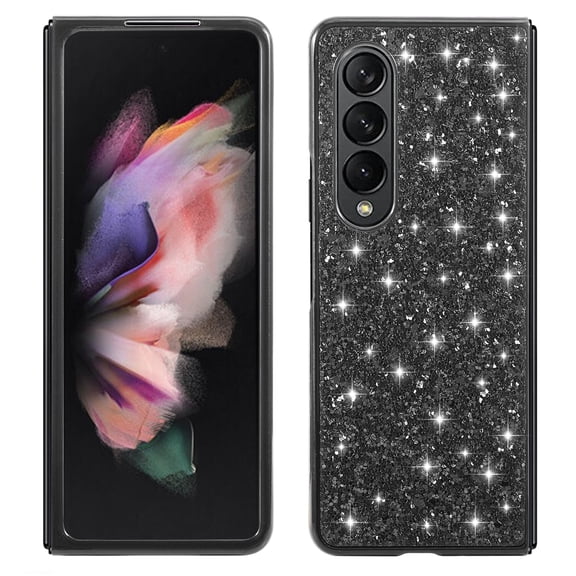 Samsung Galaxy Z Fold 4 5G Phone Case, Glitter Sparkle Bling Shiny Diamond Slim Soft TPU Silicone Anti-Slip Protective Case Cover Women Girls Samsung Z Fold4 5G Phone, Black