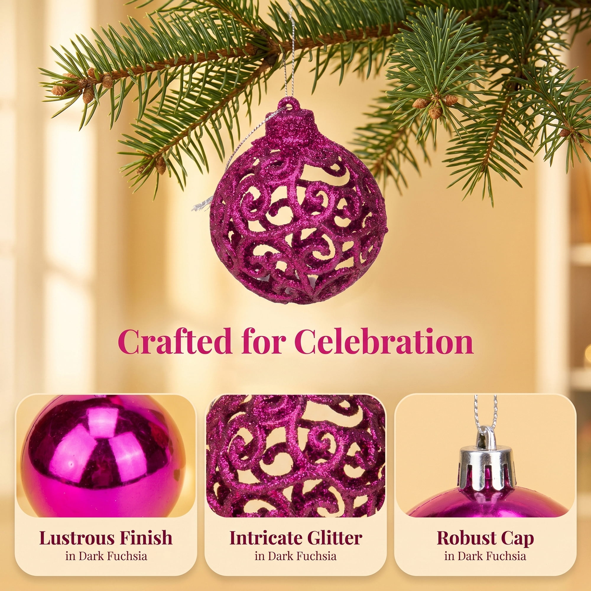 Unique Bargains 6 Pack Electroplated Sphere Orbs Decorative Christmas Ornaments Rose 2.4"