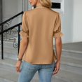 thumbnail image 6 of Womens Summer Tops Fashionable Satin V Neck Pleated Button Short Sleeved Shirt with Ruffled Edges Shirts for Women, 6 of 6
