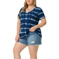 thumbnail image 4 of Agnes Orinda Women's Plus Size Blouses Casual V Neck Short Sleeve Tie Dye Summer Tops 3X Blue, 4 of 7