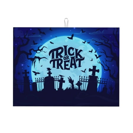 

Cauagu Dish Drying Mat 24*18 inch Absorbent Dish Drainer Kitchen Counter Dish Drying Pad for Countertops Sinks Draining Racks( Halloween Trick Or Treat)