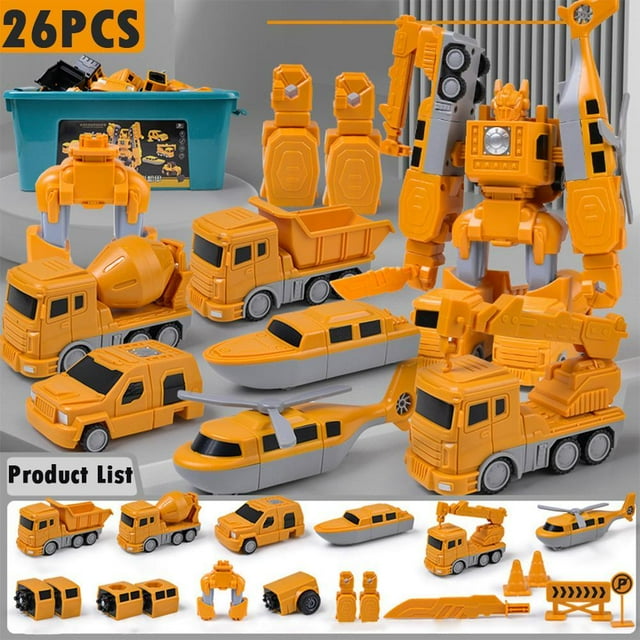 Daily Mix Store SHANGYU Magnetic Transform Engineering Car Assembled Toys with Storage Box, Construction Vehicles Magnetic Blocks, DIY Assembled Educational Creativity Puzzle Robot Building Blocks Toy