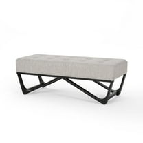 Benjara Liba Ottoman Bench, Button Tufted Beige Fabric, Black Frame, 47 Inch