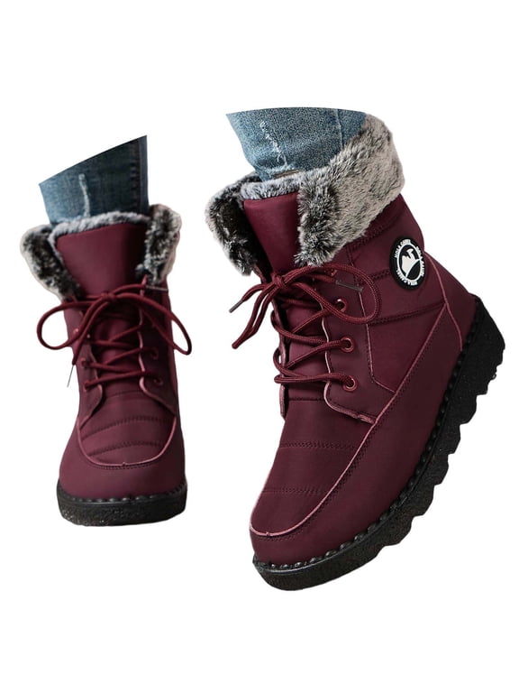 Mens Snow Boots Waterproof Insulated, Winter Shoes for Women 2025 Platform, Adjustable, Buckle, Chukka, Bump Toe, Sportswear, Red, Size 7.5