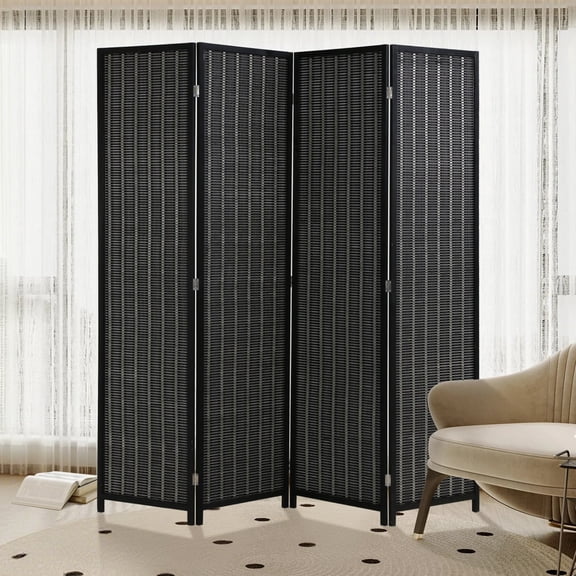 Bamboo Room Dividers with 4 Panel Folding Privacy Screen for Room Separation 72" Room Partitions and Dividers Freestanding Wall Divider for Home Office, Bedroom, Black