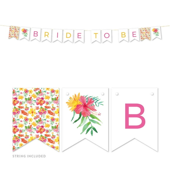 Tropical Floral Garden Party Wedding, Hanging Pennant Party Banner with String, Bride to Be
