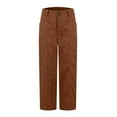 thumbnail image 6 of Women Corduroy Pants Casual Fall Pants Waisted Straight Leg Pants for Women Stretchy Work Trousers with Pockets Light Brown S, 6 of 7