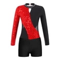 thumbnail image 3 of Yeahdor Kids Girls Long Sleeves Gymnastics Skating Leotard Unitard with Shorts Bottom Set Performance Dancewear Red&Black 8, 3 of 6