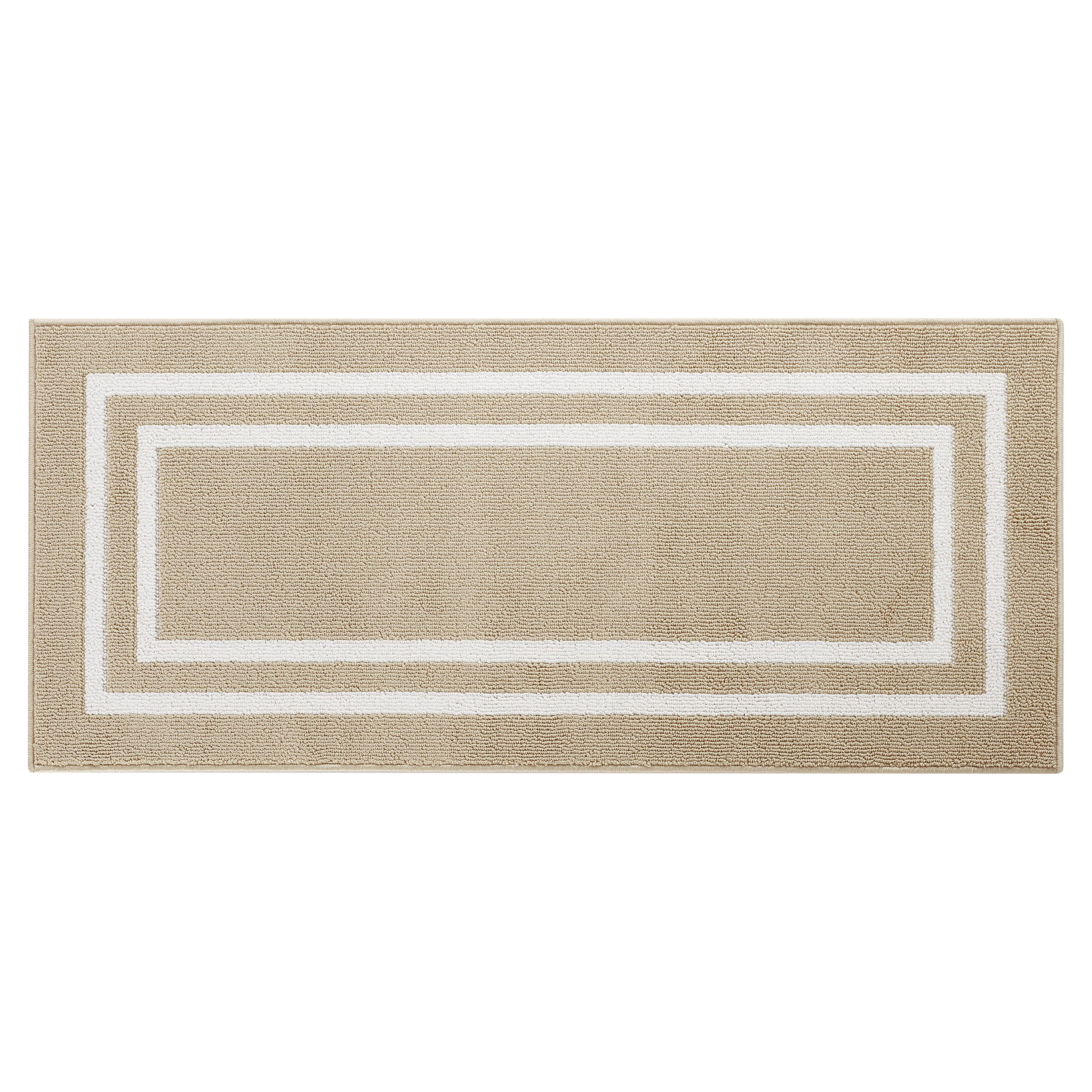 Washable Skid-Resistant Runner Rug, Border, Beige and White, 26" x 45"
