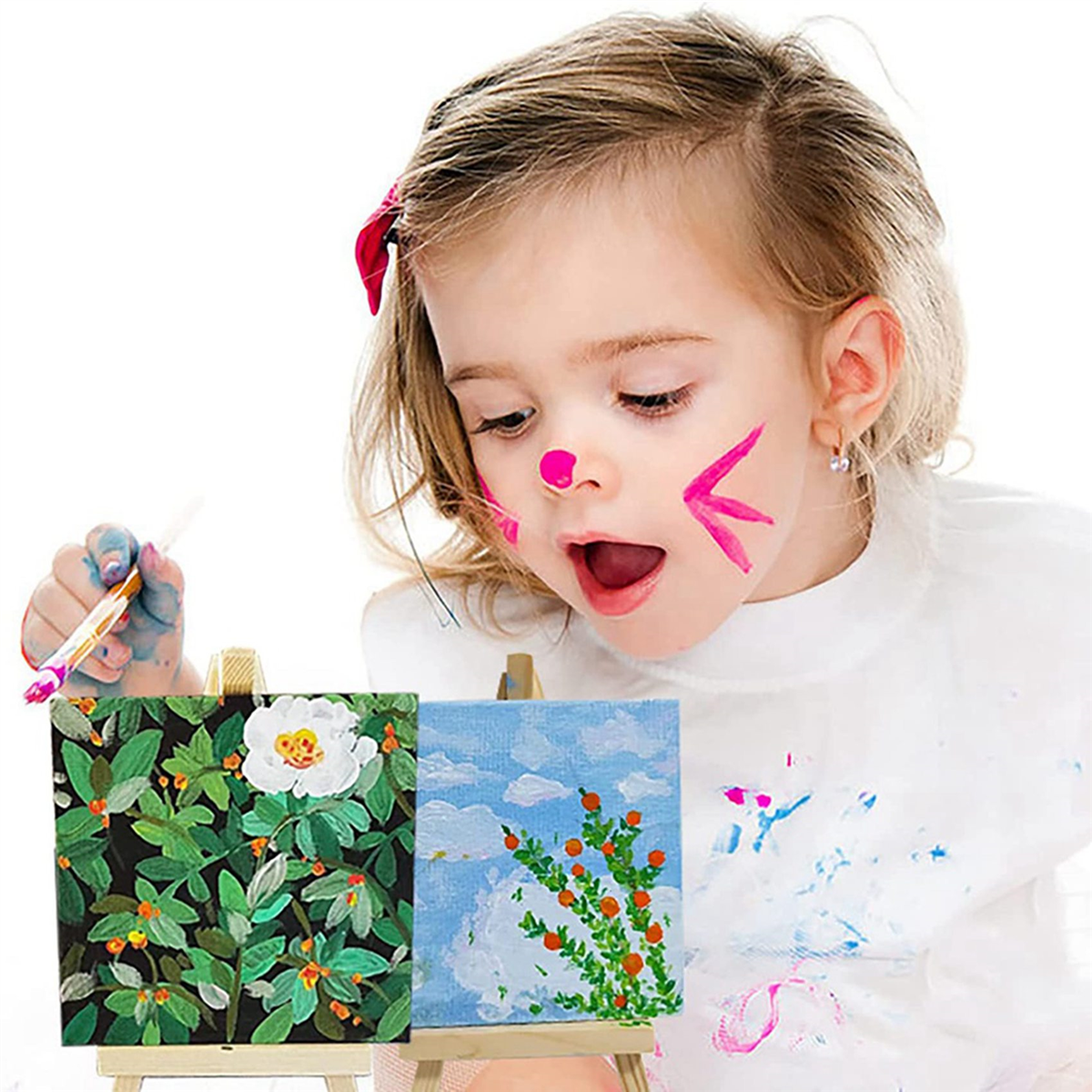 28Pcs Mini Canvas and Easel Brush Set, Canvas Inch, Pre-Stretched Canvas, Mini Painting Kit, Kids Painting