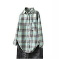 thumbnail image 2 of FDGIU Women's Plaid Flannel Shacket Jacket - Cozy Lapel Button-Down Shirt Coat, Fall Winter Fuzzy Trench Oversized Outerwear, 2 of 4