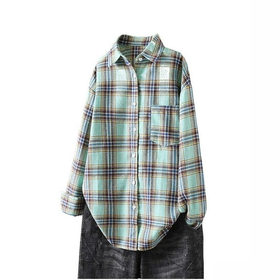 Ashirexll Womens Long Sleeve Shirts Casual Winter Tops Casual Plaid Shirt with Lapel Button Pocket Tops