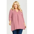 thumbnail image 1 of Avenue Women's Plus Size Newport Longline Top V-Neck 3/4 Length Sleeve Relaxed Pull-On Fit, 1 of 4