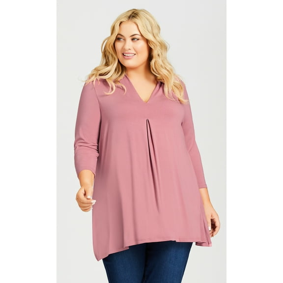 Avenue Women's Plus Size Newport Longline Top V-Neck 3/4 Length Sleeve Relaxed Pull-On Fit