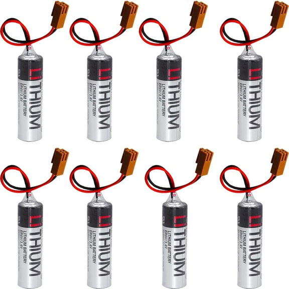 8 PCS ER6V/3.6V 2400mAh PLC Lithium Battery with Brown Plug for M64 System