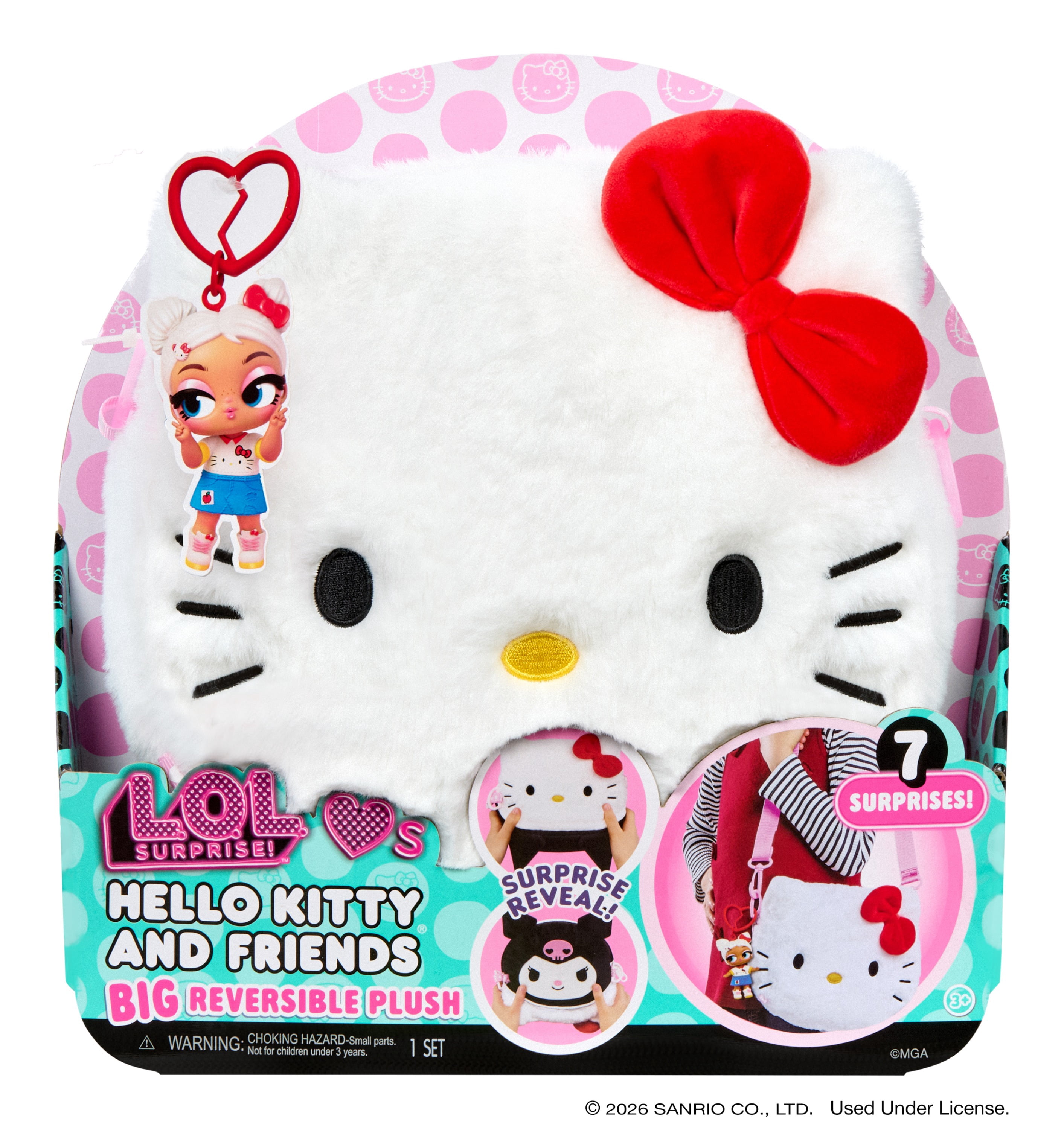 LOL Surprise Loves Hello Kitty and Friends BIG Reversible Plush – Large Plush with Matching Tot, Reversible, On-the-Go Play, and 7 Total Surprises – Collect All 3!