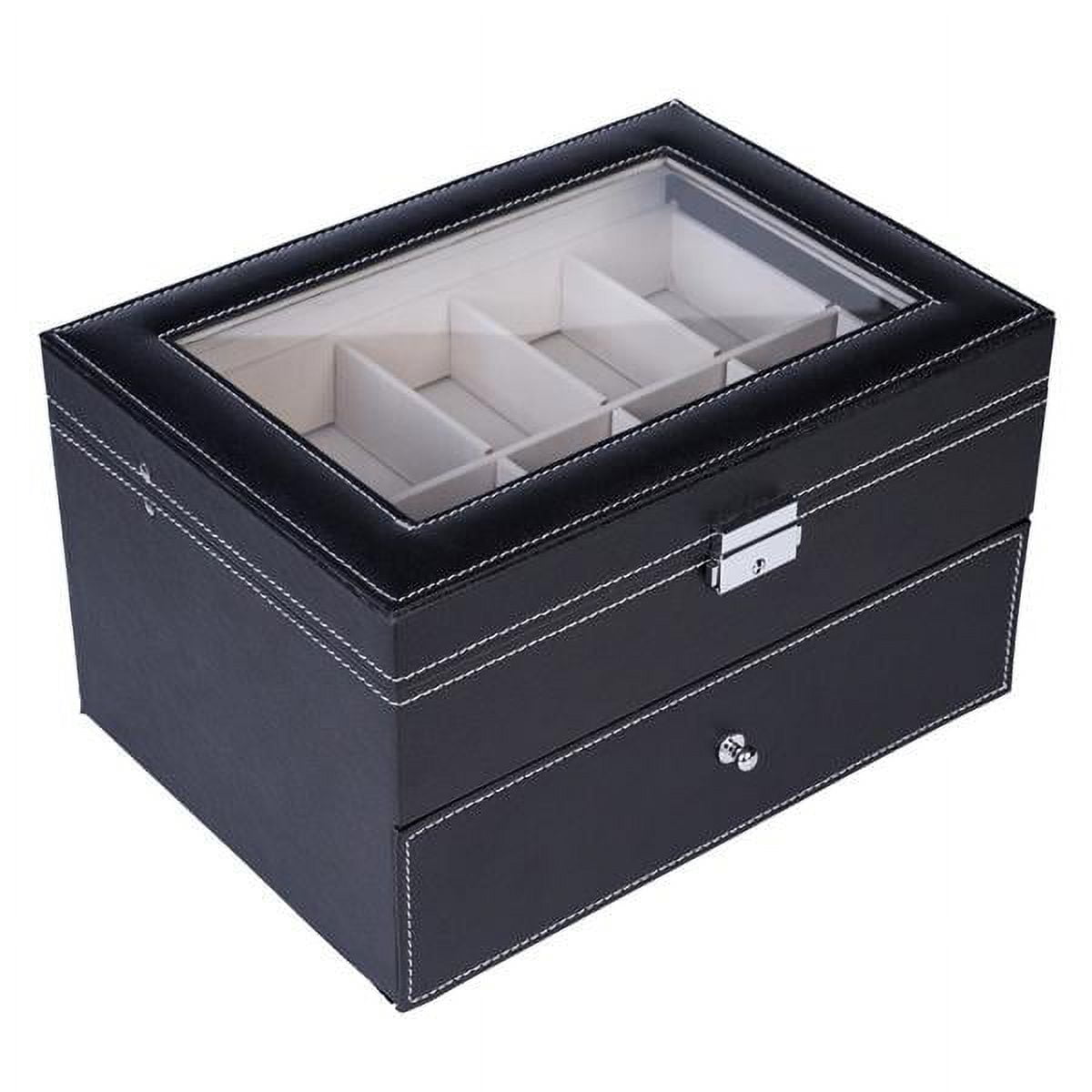 Black Dual - Layer 20 - Compartment Elegant Wooden Watch Collection Box - Portable & Space - Saving Organizer