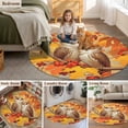 thumbnail image 5 of Round Rugs 5Ft, Fall Owl Round Area Rug Washable Indoor Throw Carpet, Orange Maple Leaf Botanical Thanksgiving Soft Non Slip Circle Rug for Cabinet Bathroom Home Decor Aesthetic, 5 of 8
