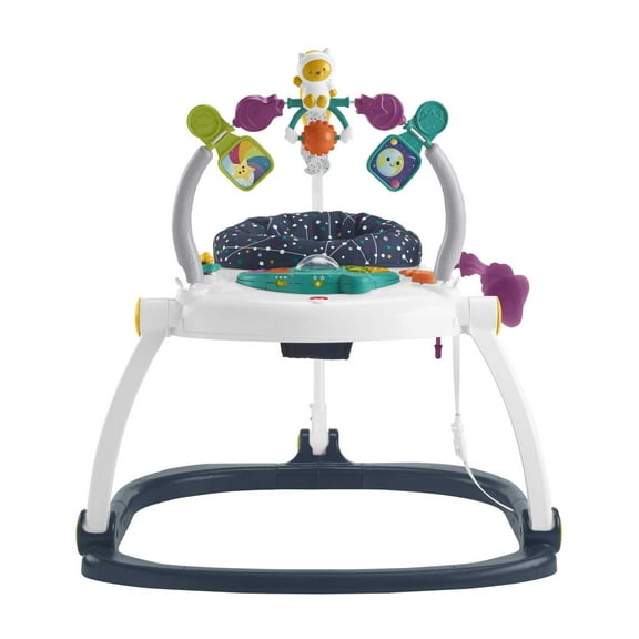 Fisher-Price Baby Bouncer Activity Center Jumperoo SpaceSaver with Lights & Sounds, Astro Kitty