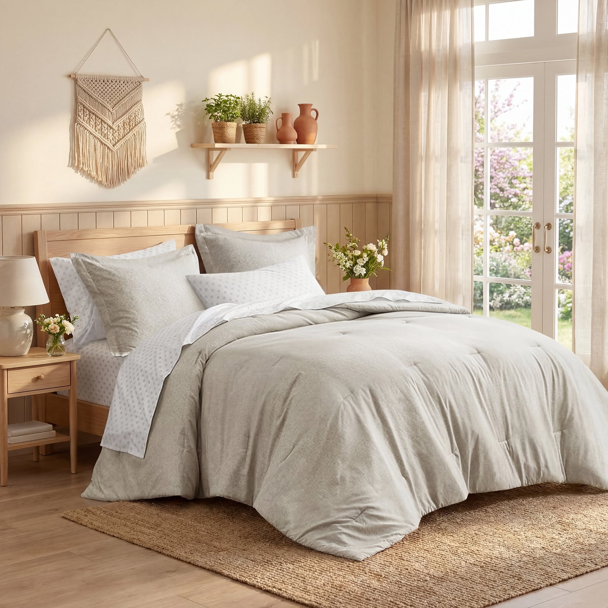 Regency Heights King Size Comforter Set, 7-Piece Reversible Bed in a Bag with Sheets, Neutral