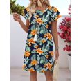 thumbnail image 5 of Women's Summer Dresses Ruffle Sleeve Round Neck Loose Swing Sundresses with Pockets Plain/Print Tropical Flowers M, 5 of 7