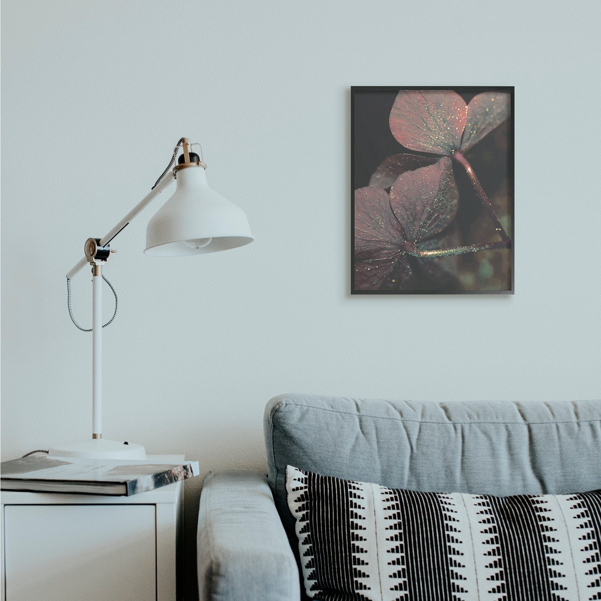 Stupell Industries Red Sparkle Petals Warm Tone Clover Detail Black Framed by Daphne Polselli