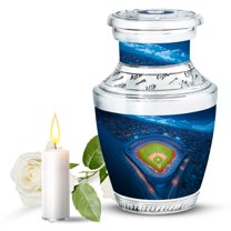 JAGASY Baseball Handmade Mini Urn for Children, Blue Small Urns for Human Ashes Keepsake, Grassy Field Decorative Urns for Son, Stadium Funeral Cremation Urn for Daughter, (3 Inch)