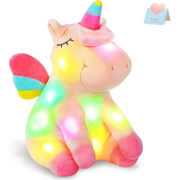 Athoinsu Light up Pink Unicorn Stuffed Animal Soft Plush Toy with LED Colorful Night Lights Glowing Birthday Children's Day Gifts for Kids Toddler Girls Women, 12''