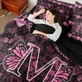 thumbnail image 3 of Meiyoeat Butterfly Wing Monogrammed M Full Size Bedding Sets for Women Girls, Princess Bowknot Full Size Bed in a Bag, Black Pink, Black Reversible, 7-Piece, 3 of 6