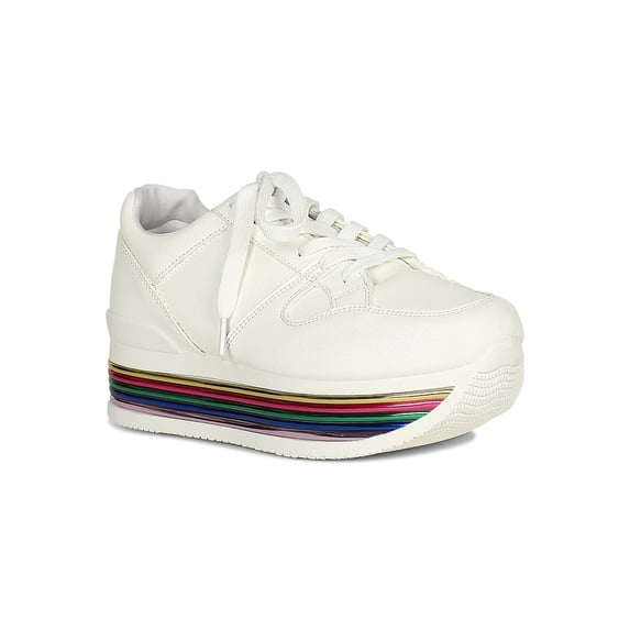 Women Rainbow Metallic Platform Lace Up Sneakers 18606