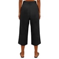 thumbnail image 3 of Wutalume Women's Solid Color Casual Fashion Breathable Loose Cotton Linen Capri Pants Summer Beach Vacation Trousers,Black 2XL, 3 of 5