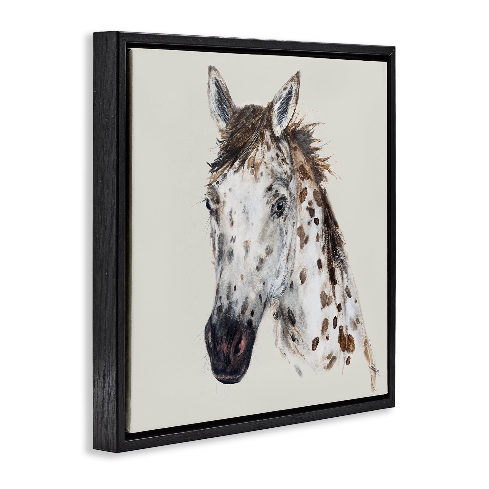 Stupell Industries Charming Spotted Horse Animals Painting Black Floater Framed Canvas Art Print Wall Art, 18 x 18