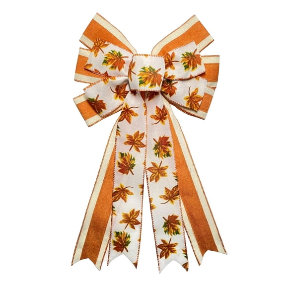 Harvest Decorative Bow Fall Pumpkin Ribbon Bow – 19.7" Thanksgiving Bow for Wreath Door Chair & Home Decor