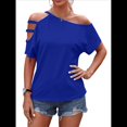 thumbnail image 3 of Camiseta de Mujer con Hombros Descubiertos, Corta, Escote Asimétrico y Aberturas Azul XXL, 3 of 6