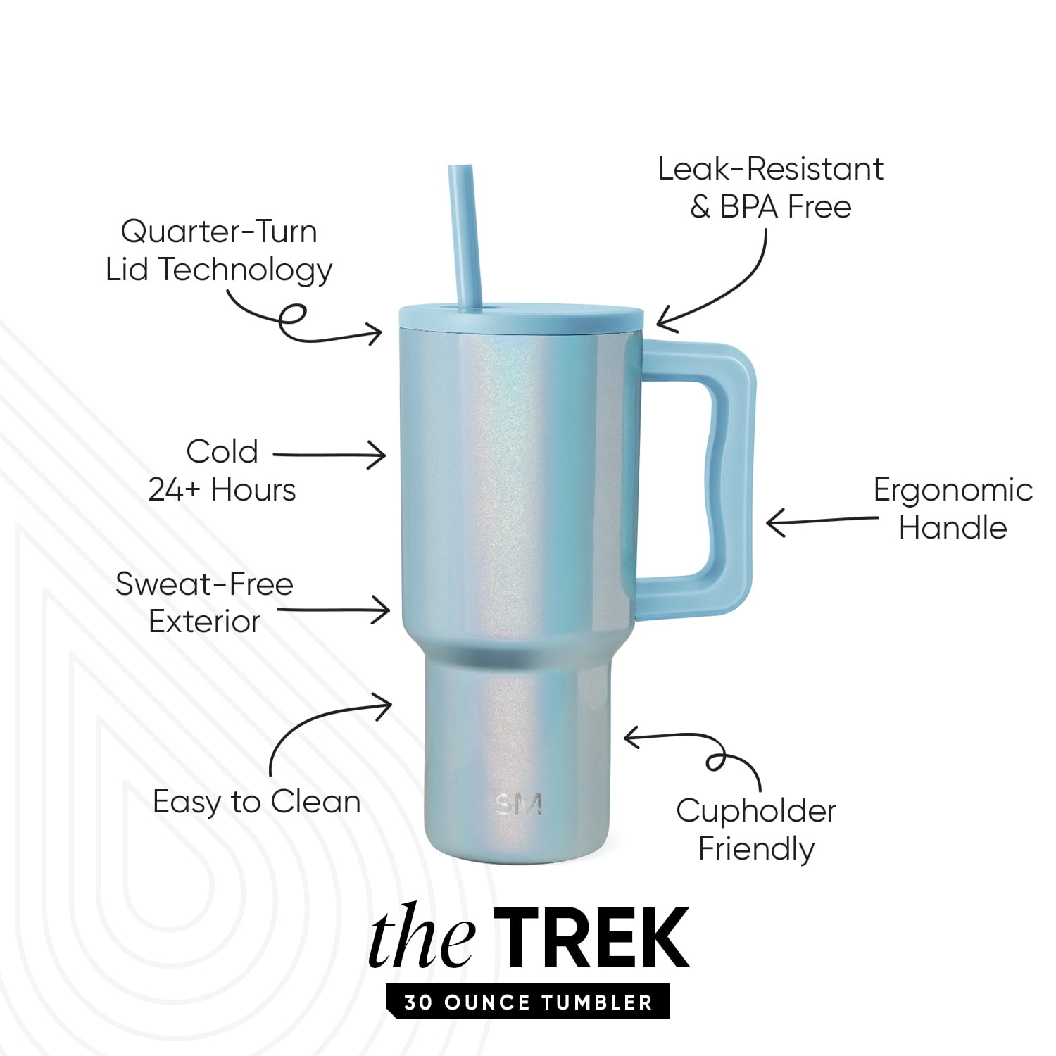 Simple Modern 30 fl oz Insulated Stainless Steel Trek Tumbler with Straw Lid | Blue Sparkle