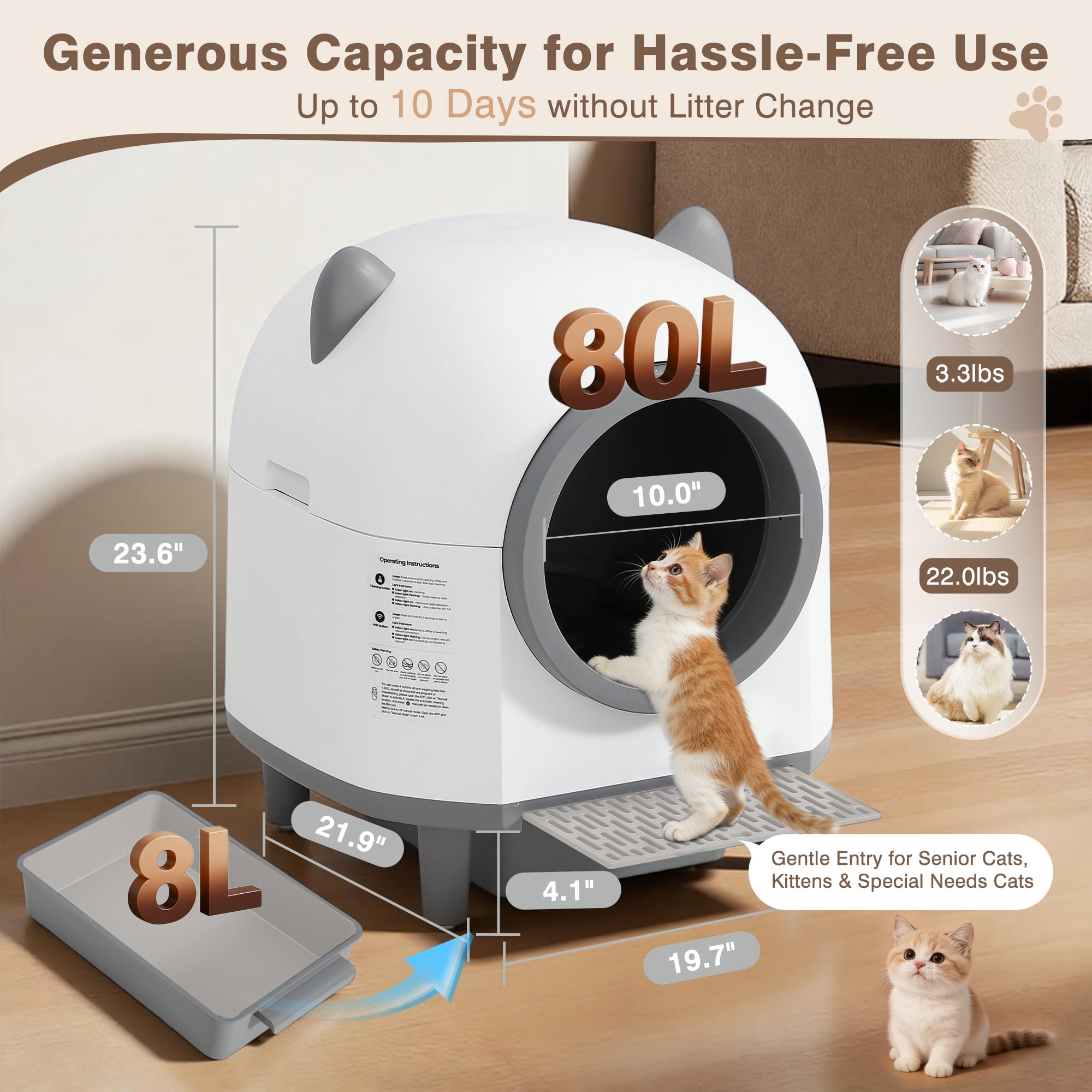 Magic Union Automatic Self Cleaning Cat Litter Box for Multi-Cat Homes, App Remote Control Smart Robot Litter Box w/Multi-Sensor Safety Protection, Comes with 2 Liner Bags and 1 Scent Cartridge