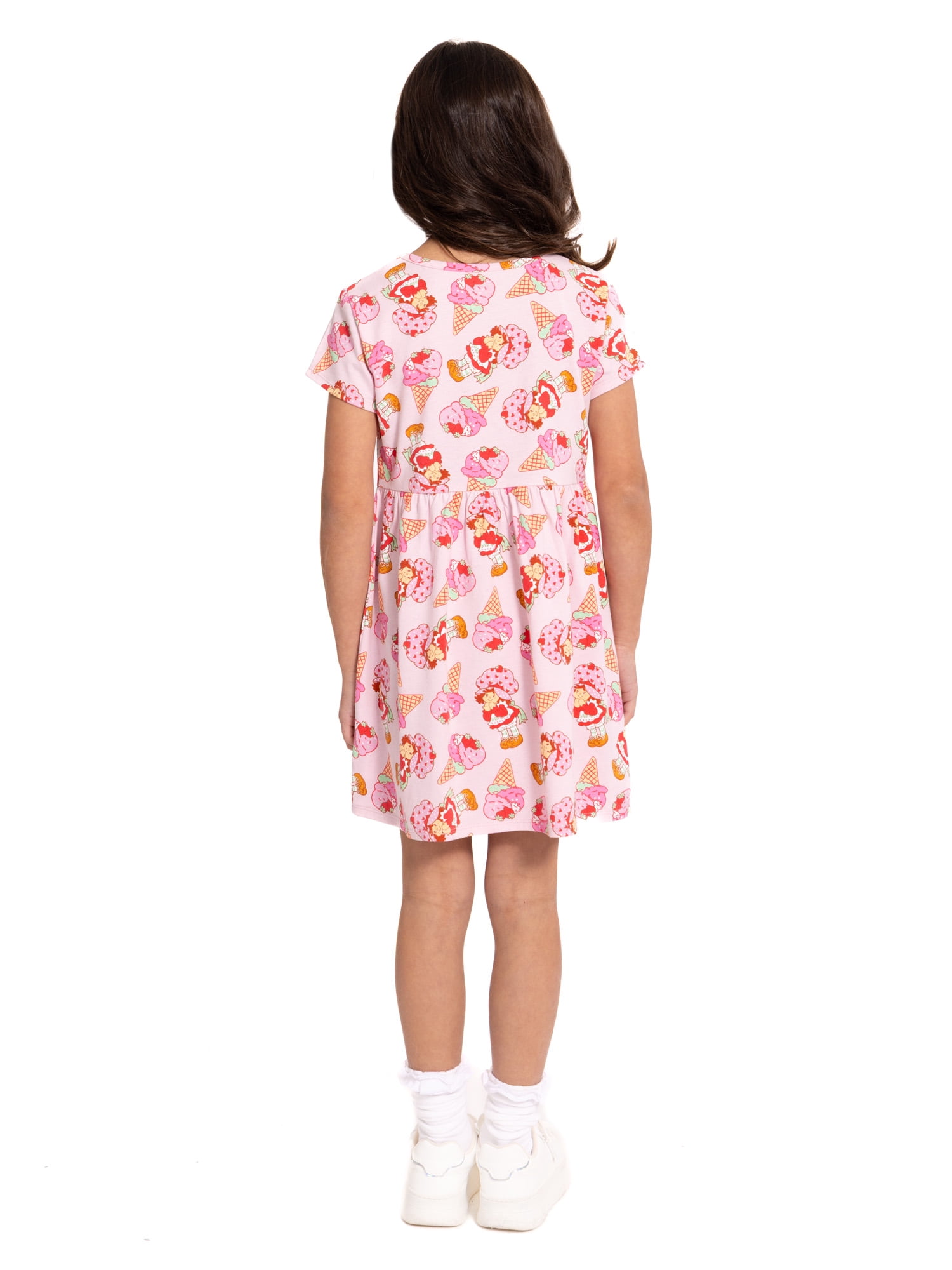 Strawberry Shortcake Girls Allover Print Dress with Short Sleeves, Sizes 4-12
