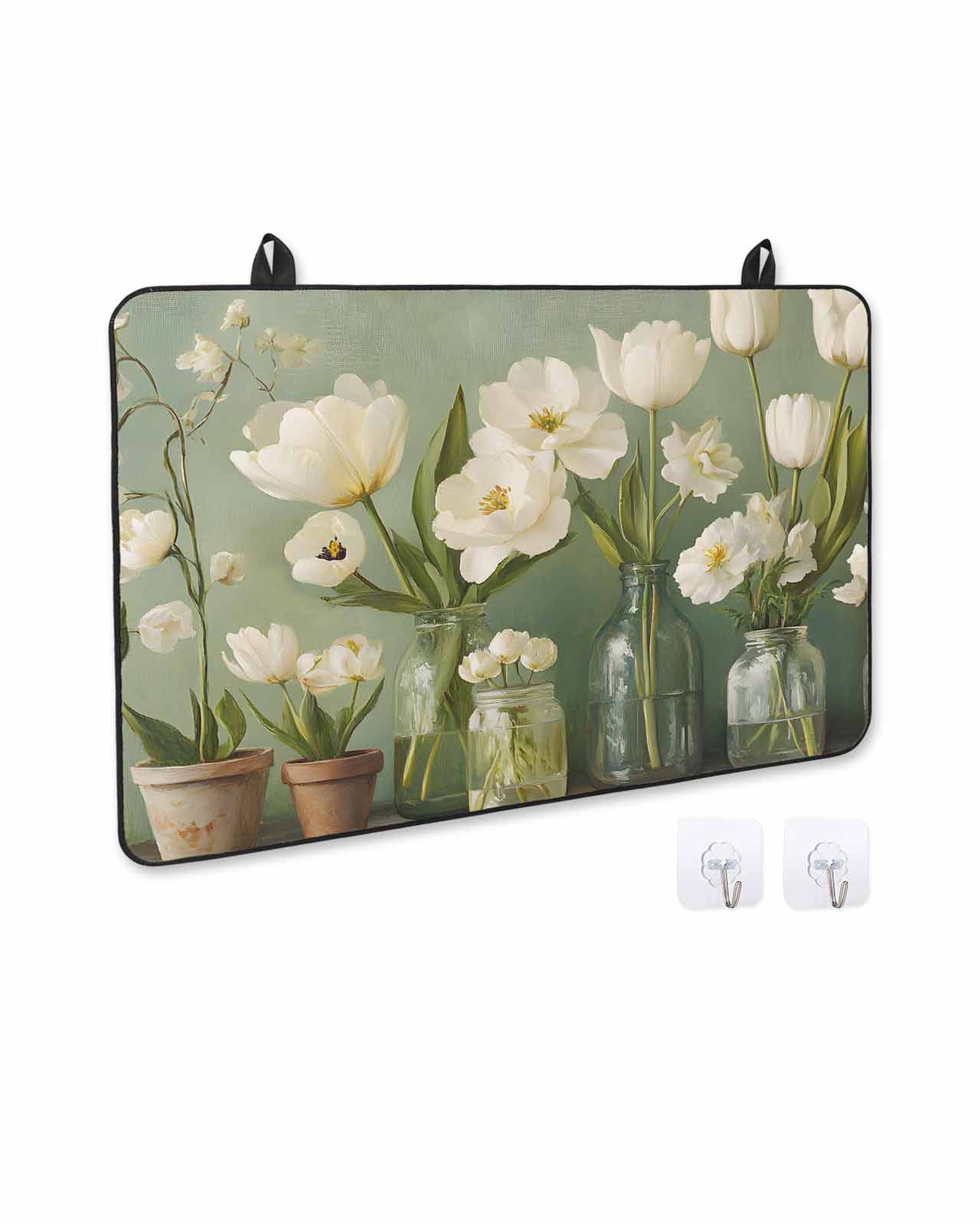 nqOlkjepod Large Induction Cooktop Protector Mat 24"x21", Flower Floral Stove Top Covers for Electric Stove, Watercolor Cottagecore Blooms Wildflowers Stove Burner Cover Mats, Glass Top Stove Cover