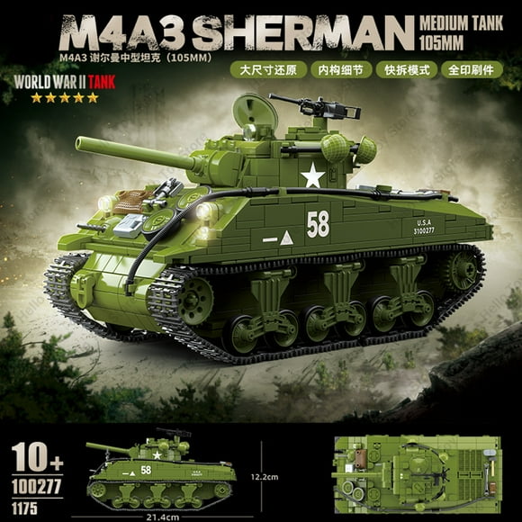 M4A3 Sherman Medium Tank Building Blocks WW2 Tank US Armed Forces Military Army Weapon Model Armor Car Bricks Kids Toys Boy Gift