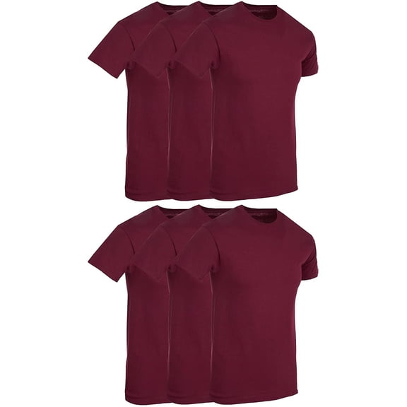 BILLIONHATS 6 Pack Men's Solid Colors Cotton T-Shirts Short Sleeve Lightweight Tees, Bulk (Maroon, X-Large)