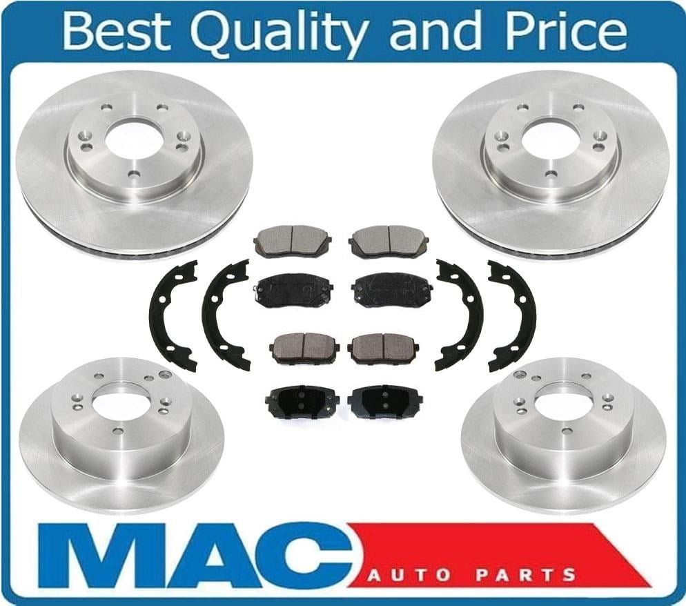 Front & Rear Disc Rotors Brake Pads and Parking Brake Shoes for Kia
